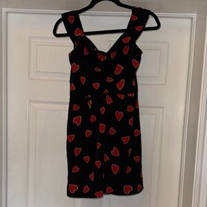Superdown Black Mini Dress with Red Heart Pattern